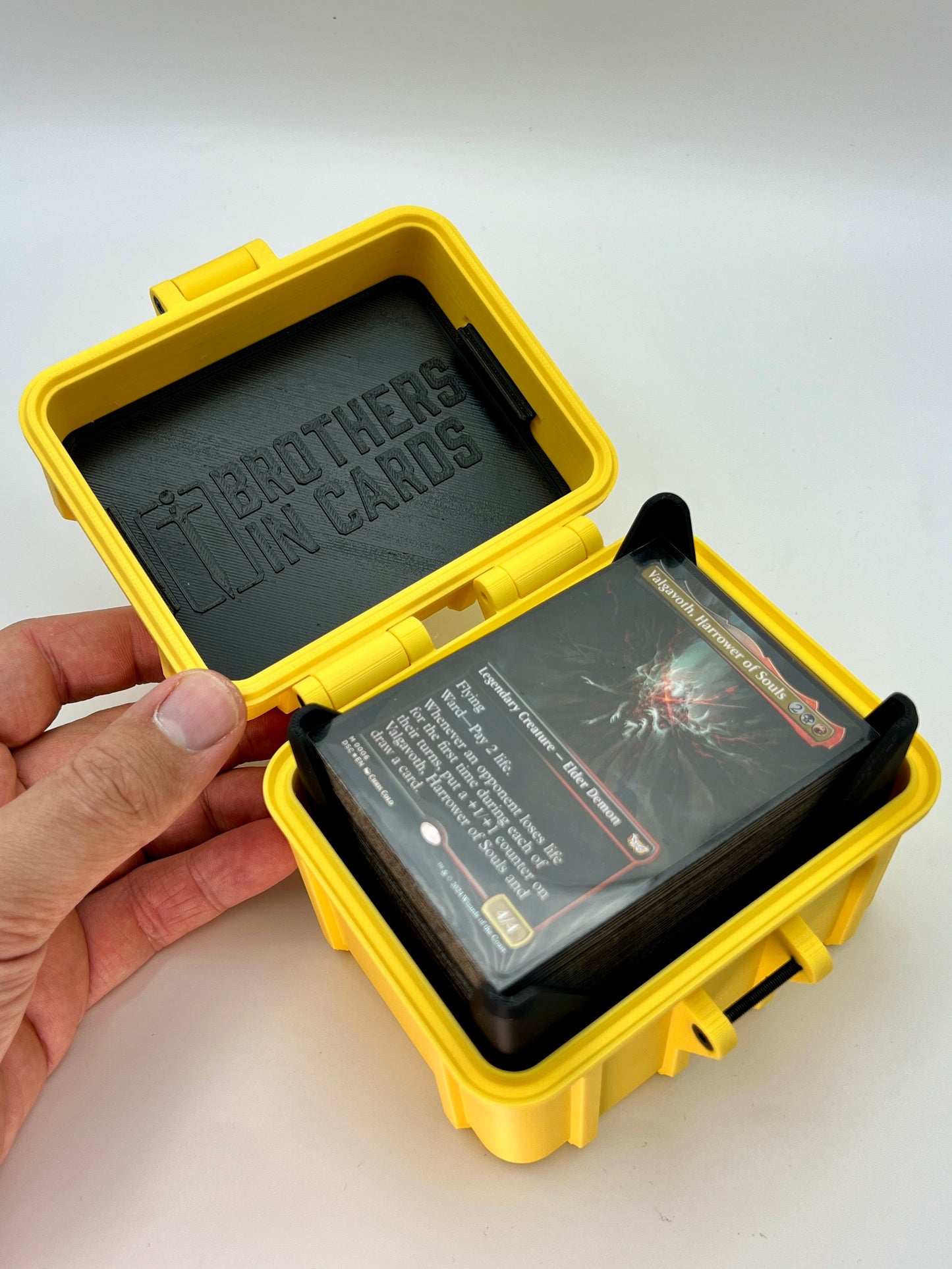 High-quality deck box for trading cards in yellow